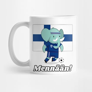 ⚽ Finland Football, Cute Elephant Kicks Ball, Mennään! Team Spirit Mug